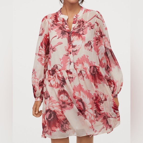 H&M Chiffon Floral Print Mini Dress Set Size XS - Picture 1 of 14